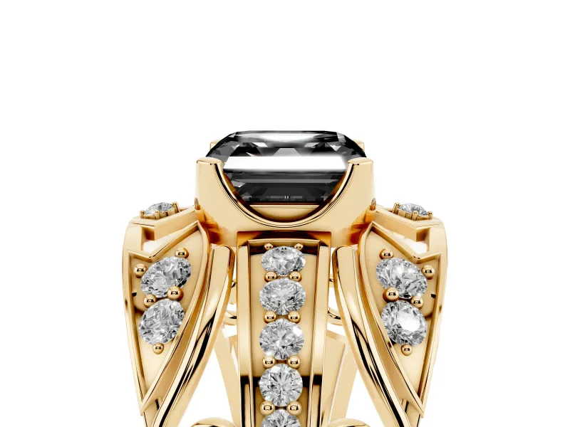 Asscher Cut Art Deco Graduated Engagement Ring Setting for a Black Center | Yellow Gold