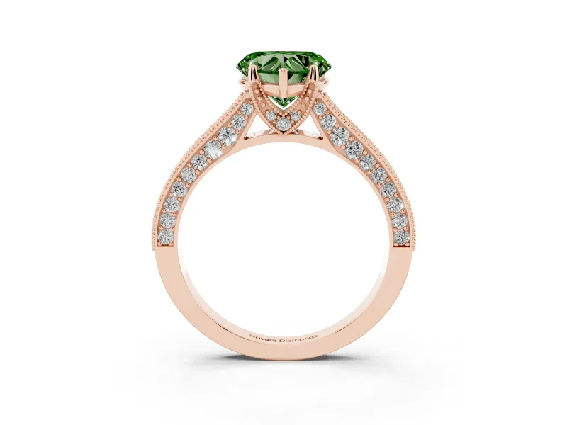 Heart-Shaped Hidden Halo Engagement Ring Setting for a Fancy Green Lab-Grown Diamond | Milgrain Pave | Rose Gold