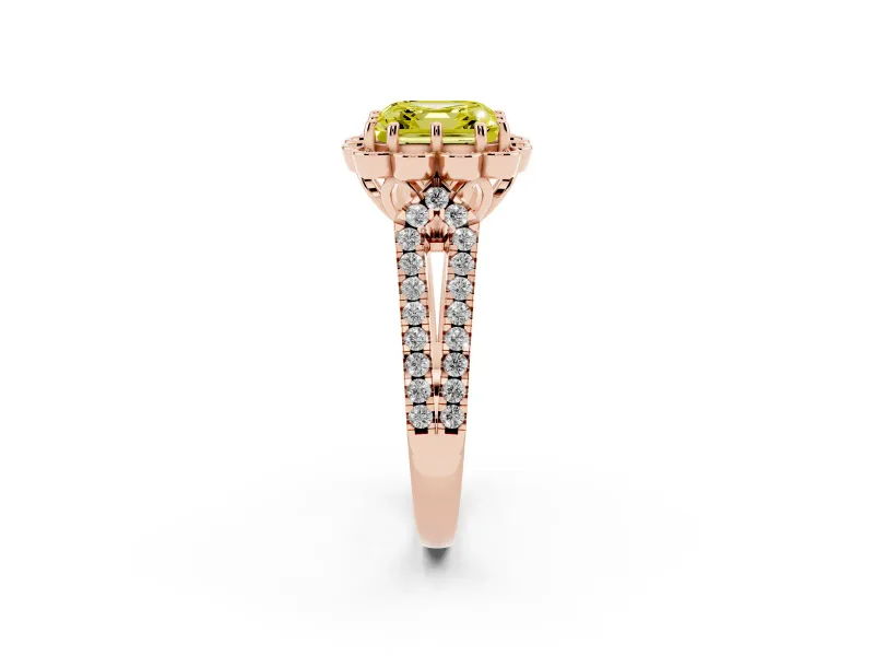 Asscher Cut Floral Halo Engagement Ring Setting for a Fancy Yellow Lab-Grown Diamond | Pavé Split Shank | Rose Gold