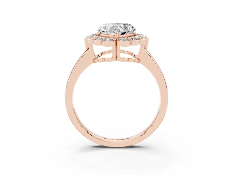 Heart-Shaped Scalloped Cluster Halo Engagement Ring Setting | Plain Band | Rose Gold