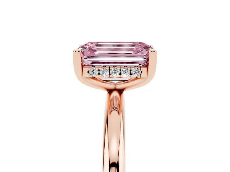 Emerald Cut Micro-Prong Hidden Halo Engagement Ring Setting for a Fancy Pink Lab-Grown Diamond | Plain Band | Rose Gold