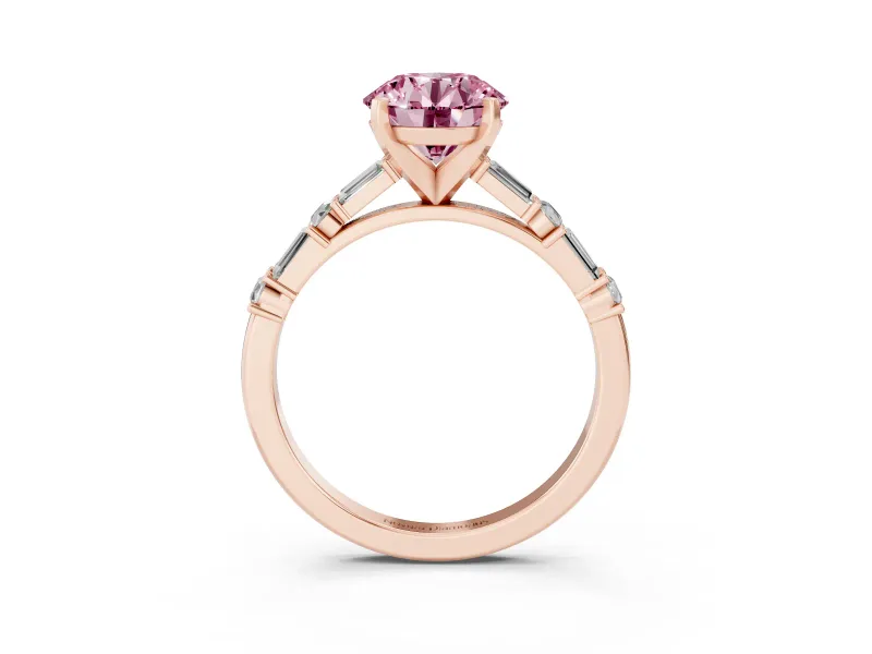 Round Baguette Side Stone Engagement Ring Setting for a Fancy Pink Lab-Grown Diamond | Rose Gold