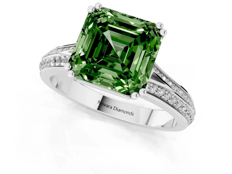 Asscher Cut Pave Split Shank Engagement Ring Setting for a Fancy Green Lab-Grown Diamond | Double Claw Prongs | Platinum