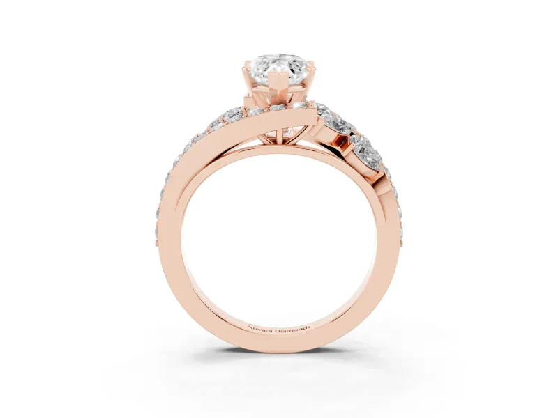 Marquise Bypass Pavé Engagement Ring Setting | Marquise and Pear Accents | Rose Gold