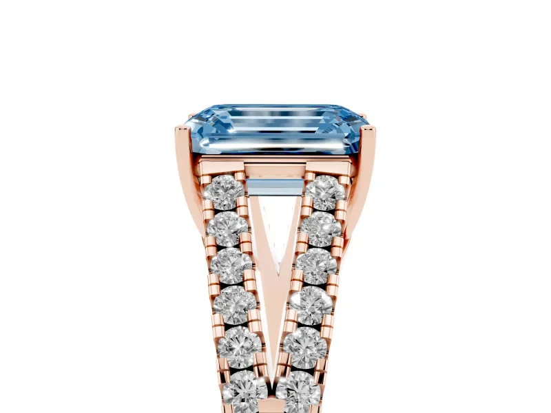 Emerald Cut Graduated Split Shank Engagement Ring Setting for a Fancy Blue Lab-Grown Diamond | Rose Gold