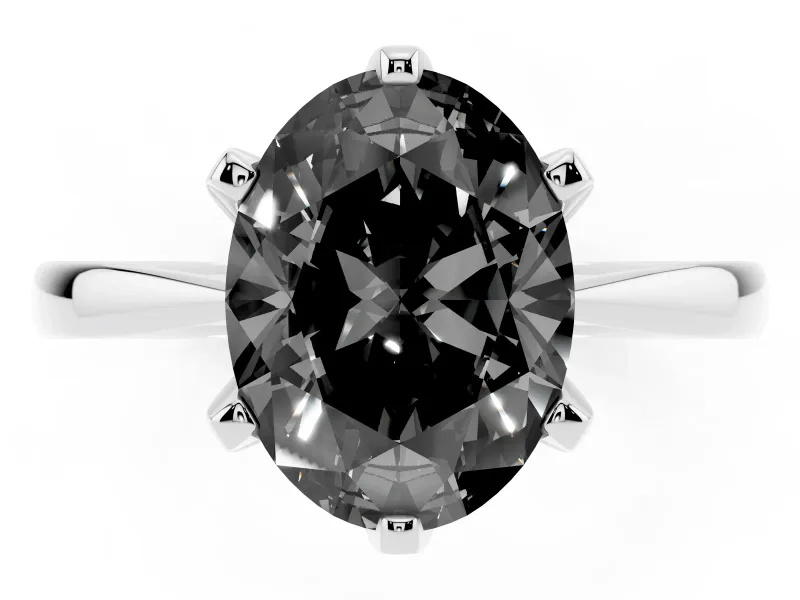 Fancy Black Oval Cut Diamond Solitaire Engagement Ring Set in White gold with Slim Tapered Solitaire Band