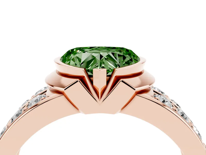 Heart-Shaped Half Bezel Engagement Ring Setting for a Fancy Green Lab-Grown Diamond | Channel Band | Rose Gold