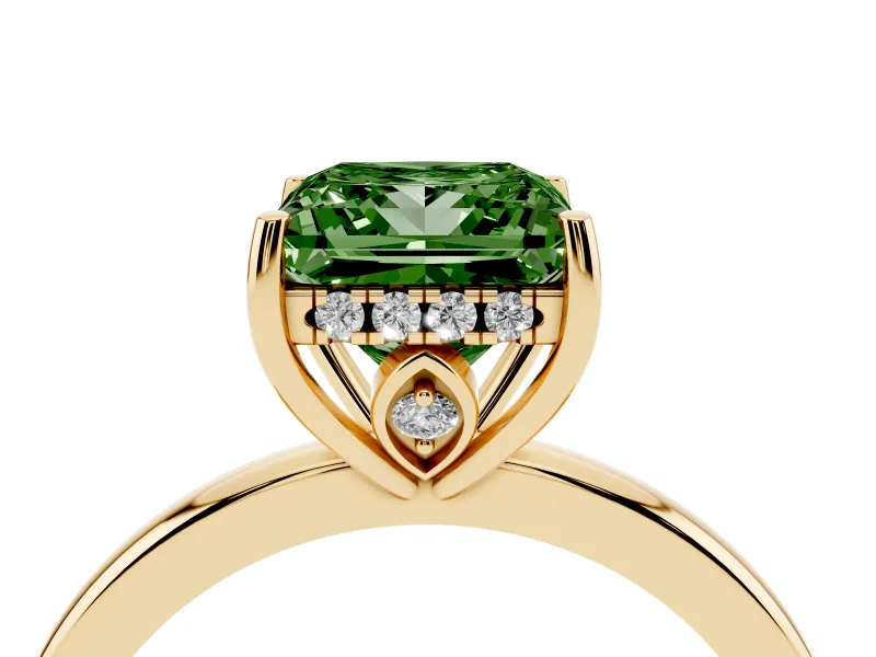 Princess Cut Engagement Ring Setting for a Fancy Green Lab-Grown Diamond | Hidden Halo | Yellow Gold