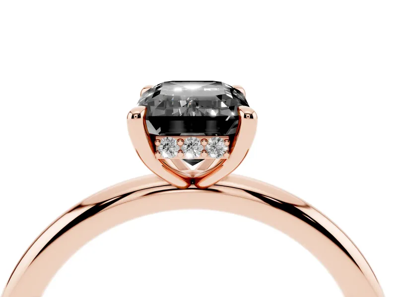 Emerald Cut Hidden Halo Engagement Ring Setting for a Black Center | Thin Plain Band | Rose Gold