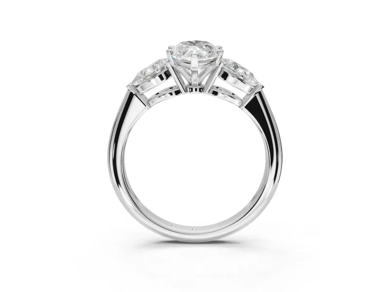 Marquise Three-Stone Engagement Ring Setting | Pear Side Stones | White Gold
