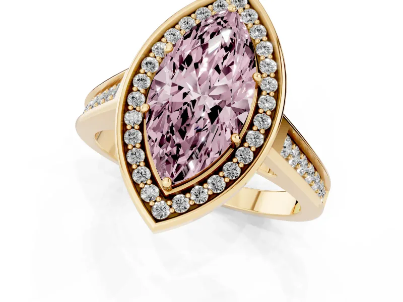 Marquise Rimmed Halo Engagement Ring Setting for a Fancy Pink Lab-Grown Diamond | Yellow Gold