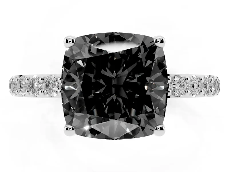 Cushion Cut Pavé Solitaire Engagement Ring Setting for a Black Center | Slim Band | Platinum