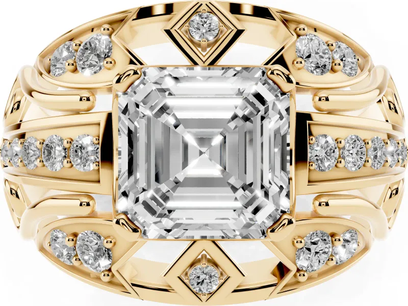 Asscher Cut Art Deco Graduated Pave Engagement Ring Setting | Split Shank | Yellow Gold