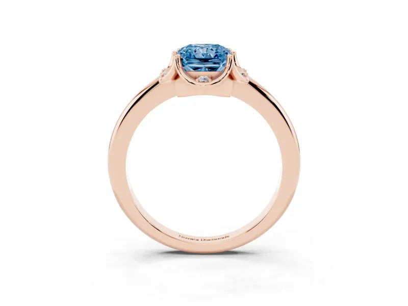Radiant Cut Petal Halo Engagement Ring Setting for a Fancy Blue Lab-Grown Diamond | Rose Gold