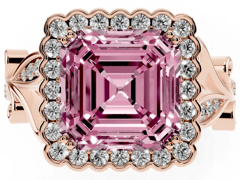 Asscher Cut Leaf Halo Engagement Ring Setting for a Fancy Pink Lab-Grown Diamond | Rose Gold