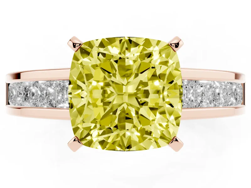 Cushion Cut Channel Engagement Ring Setting for a Fancy Yellow Lab-Grown Diamond | Rose Gold