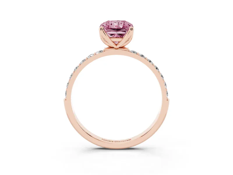 Radiant Cut Pave Engagement Ring Setting for a Fancy Pink Lab-Grown Diamond | Slim Band | Rose Gold