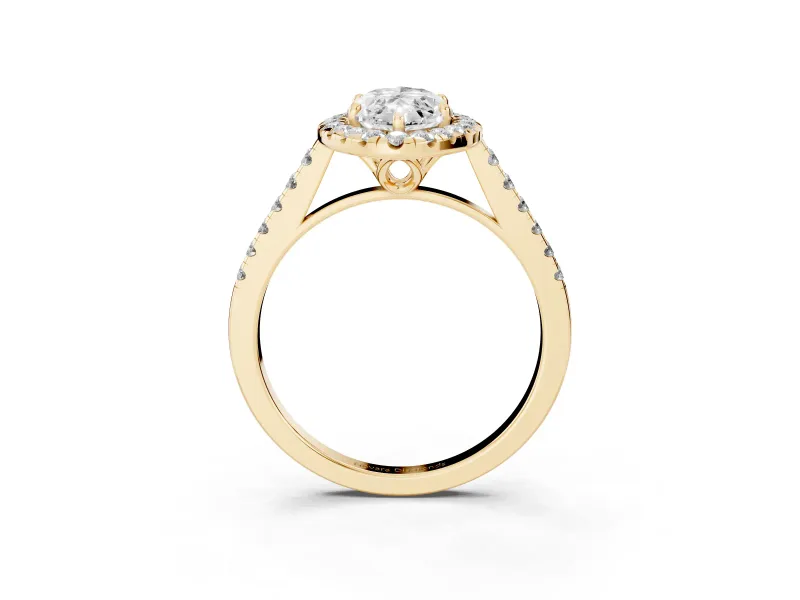 Marquise Raised Halo Engagement Ring Setting | Pave Band | Yellow Gold