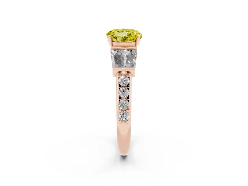 Round Channel Set Baguette Engagement Ring Setting for a Fancy Yellow Lab-Grown Diamond | Rose Gold