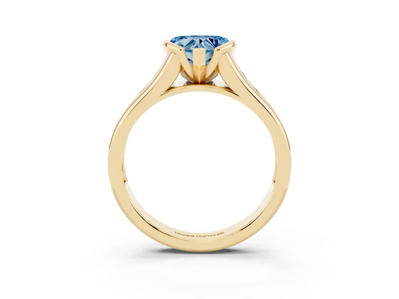 Heart-Shaped Half Bezel Engagement Ring Setting for a Fancy Blue Lab-Grown Diamond | Yellow Gold