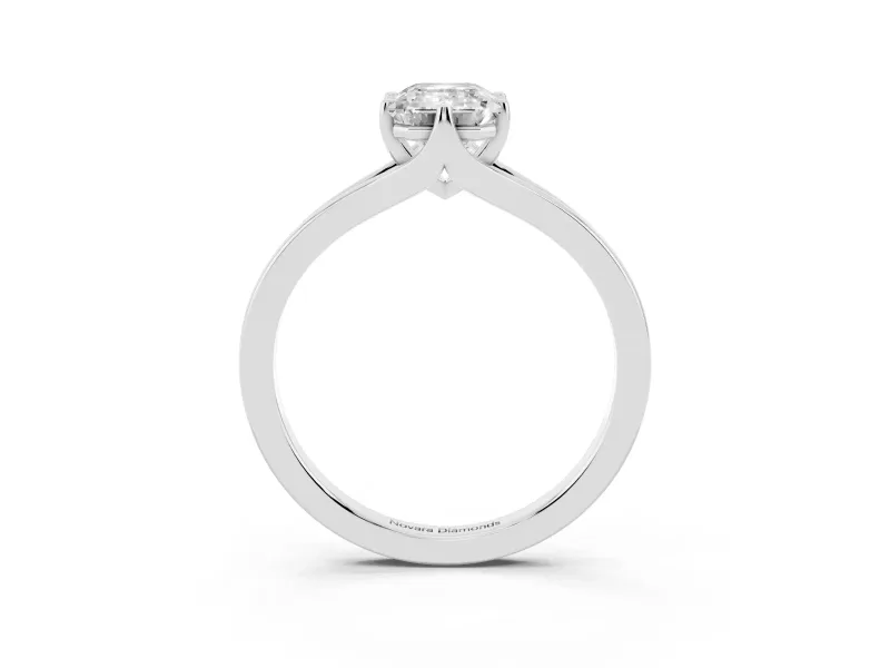 Emerald Cut Diamond Solitaire Ring Set in Silver with Polished Tapered Band and Prong Setting