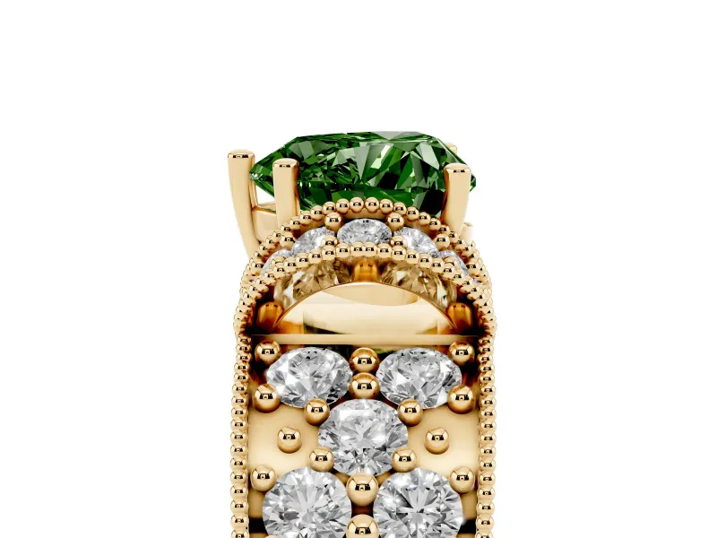 Heart-Shaped Vintage Pave Engagement Ring Setting for a Fancy Green Lab-Grown Diamond | Milgrain Edges | Yellow Gold