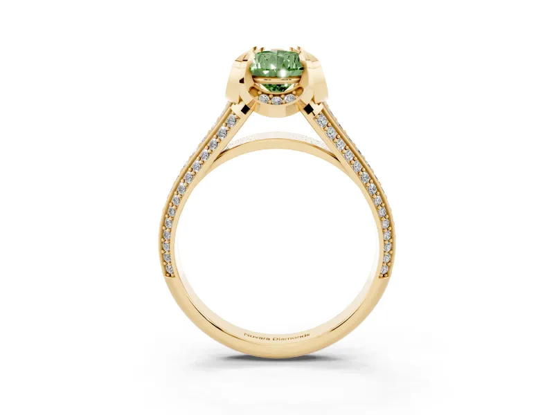 Pear-Shaped Hidden Halo Engagement Ring Setting for a Fancy Green Lab-Grown Diamond | Triple Row Pavé Band | Yellow Gold