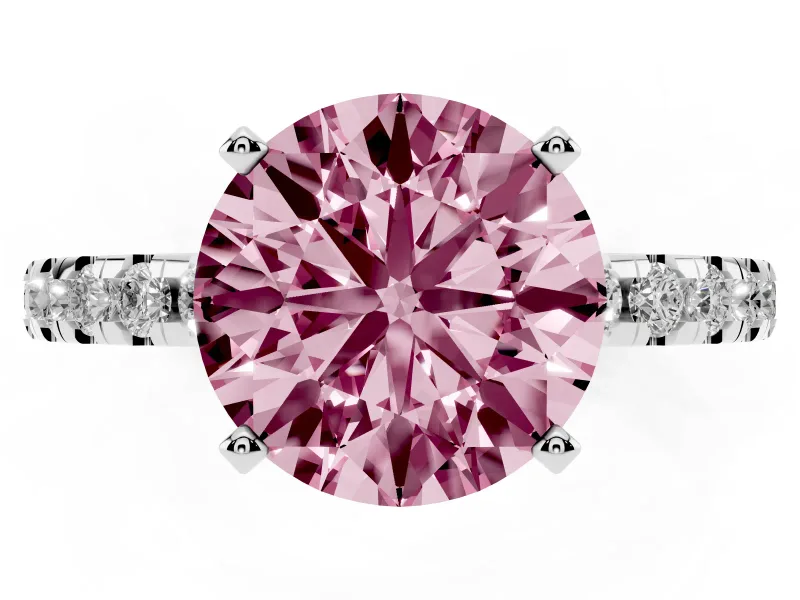 Round Hidden Halo Solitaire Engagement Ring Setting for a Fancy Pink Lab-Grown Diamond | Pave Band | Platinum