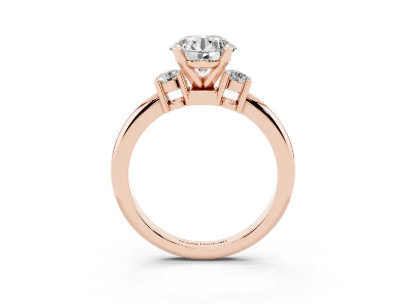 Round Three Stone Engagement Ring Setting | Round Side Stones | Rose Gold