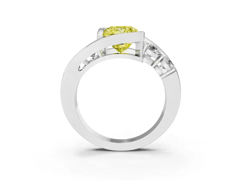 Princess Cut Bezel Bypass Engagement Ring Setting for a Fancy Yellow Lab-Grown Diamond | White Gold