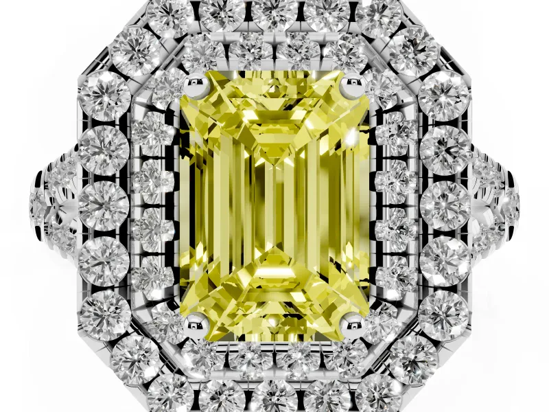 Emerald Cut Halo Engagement Ring Setting for a Fancy Yellow Lab-Grown Diamond | Sterling Silver - Design NV-24796