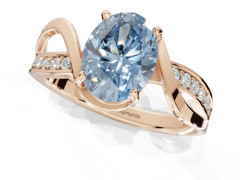 Oval Bypass Solitaire Engagement Ring Setting for a Fancy Blue Lab-Grown Diamond | Pavé and Plain Strands | Rose Gold