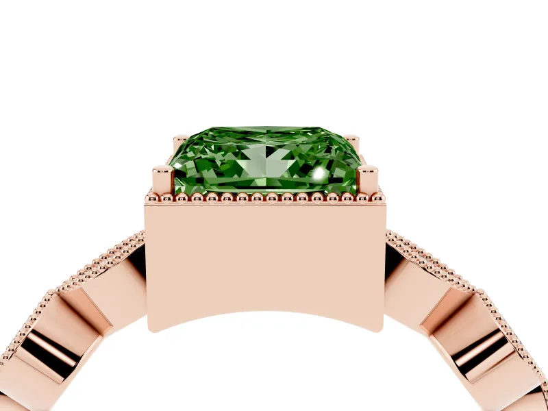 Princess Cut Vintage Milgrain Engagement Ring Setting for a Fancy Green Lab-Grown Diamond | Rose Gold