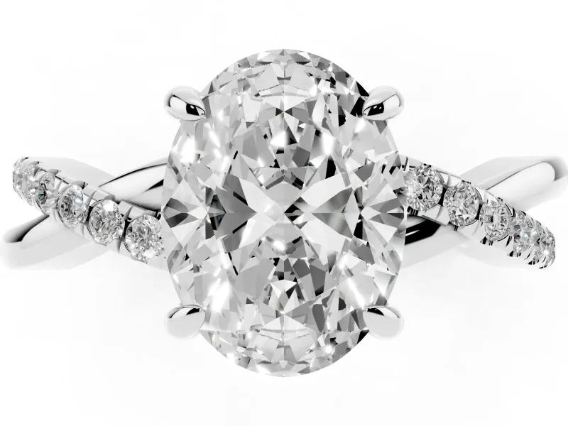 Oval Pavé Twist Engagement Ring Setting | Crossover Band | Sterling Silver