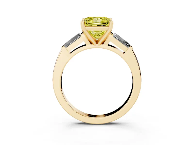 Princess Cut Baguette Engagement Ring Setting for a Fancy Yellow Lab-Grown Diamond | Yellow Gold