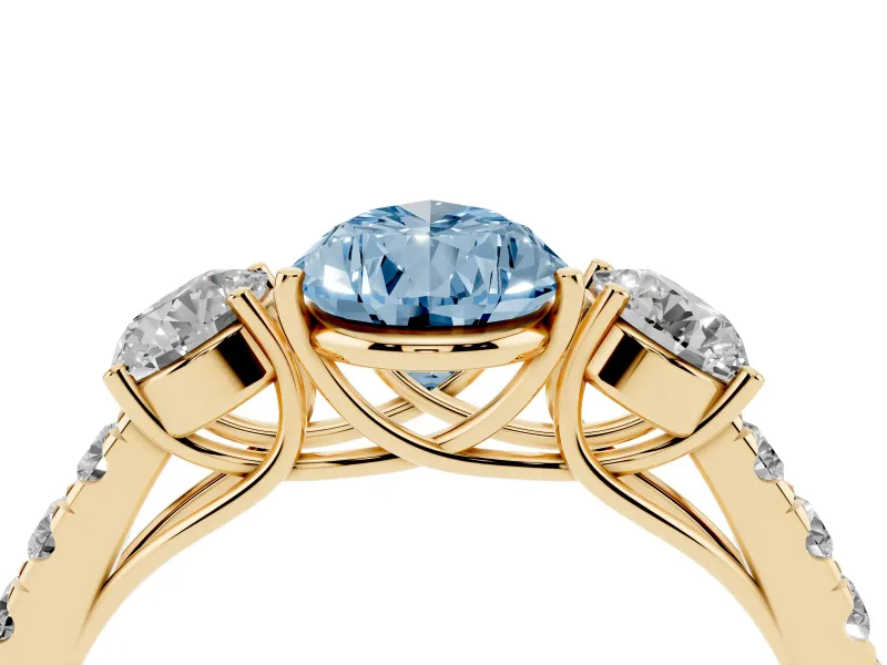 Pear-Shaped Engagement Ring Setting for a Fancy Blue Lab-Grown Diamond | Three Stone | Yellow Gold