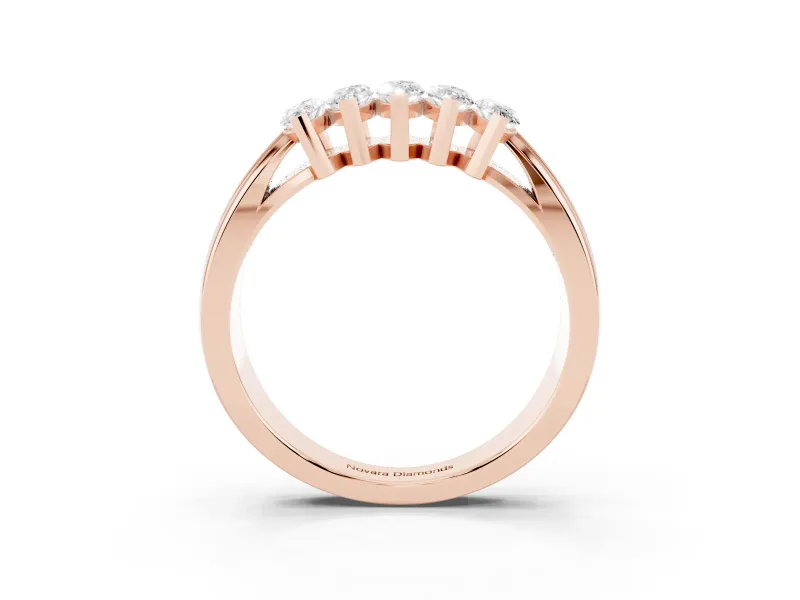 Marquise Lab-Grown Diamond North-South Wedding Band | Ribbed Shoulders | Rose Gold