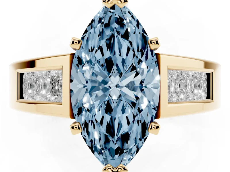 Marquise Channel-Set Engagement Ring Setting for a Fancy Blue Lab-Grown Diamond | Yellow Gold