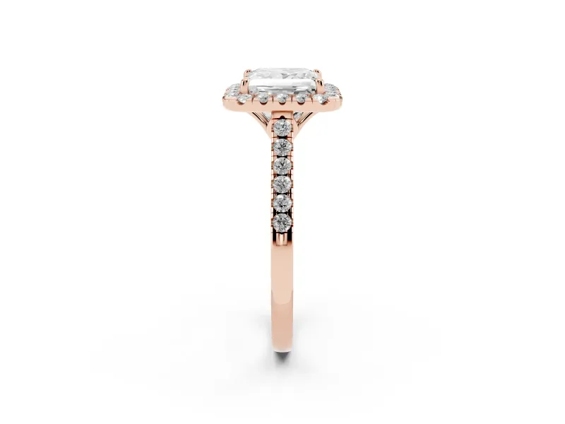 Princess Cut Raised Halo Engagement Ring Setting | Pave Band | Rose Gold