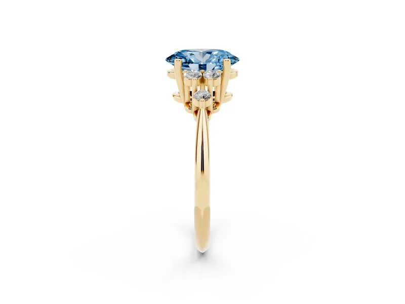 Oval Cluster Accent Engagement Ring Setting for a Fancy Blue Lab-Grown Diamond | Yellow Gold