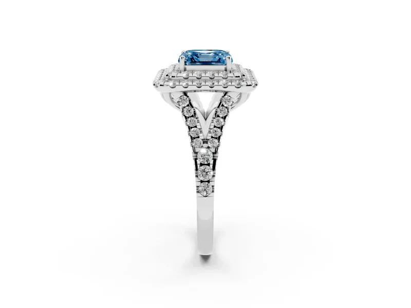 Asscher Cut Halo Split Shank Engagement Ring Setting for a Fancy Blue Lab-Grown Diamond | Sterling Silver