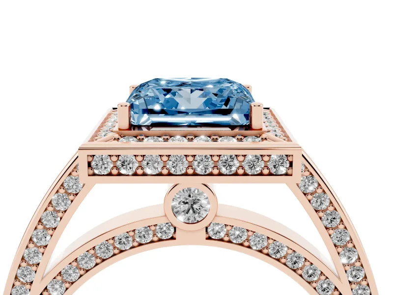 Princess Cut Sectioned Halo Engagement Ring Setting for a Fancy Blue Lab-Grown Diamond | Rose Gold