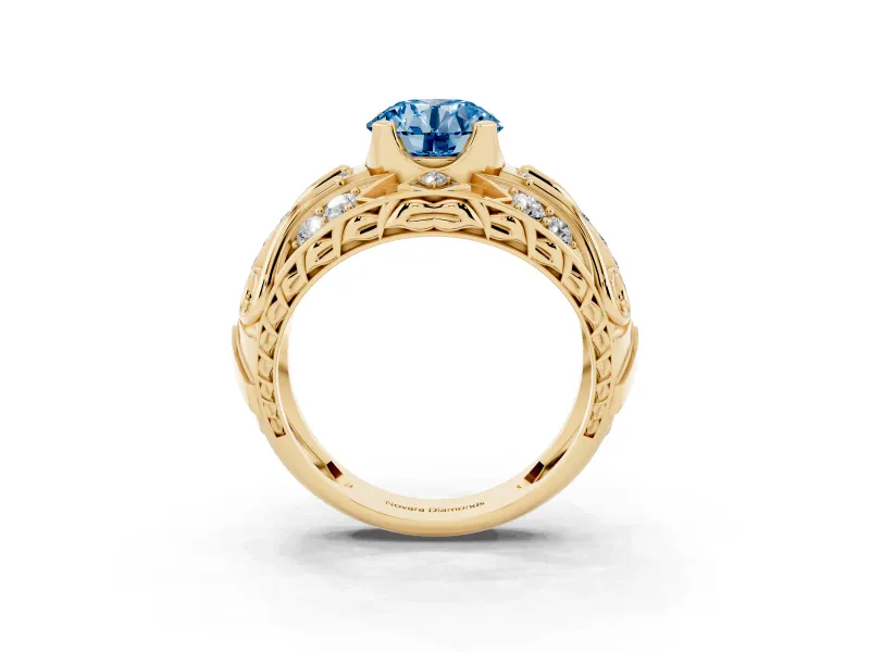 Round Art Deco Graduated Engagement Ring Setting for a Fancy Blue Lab-Grown Diamond | Yellow Gold