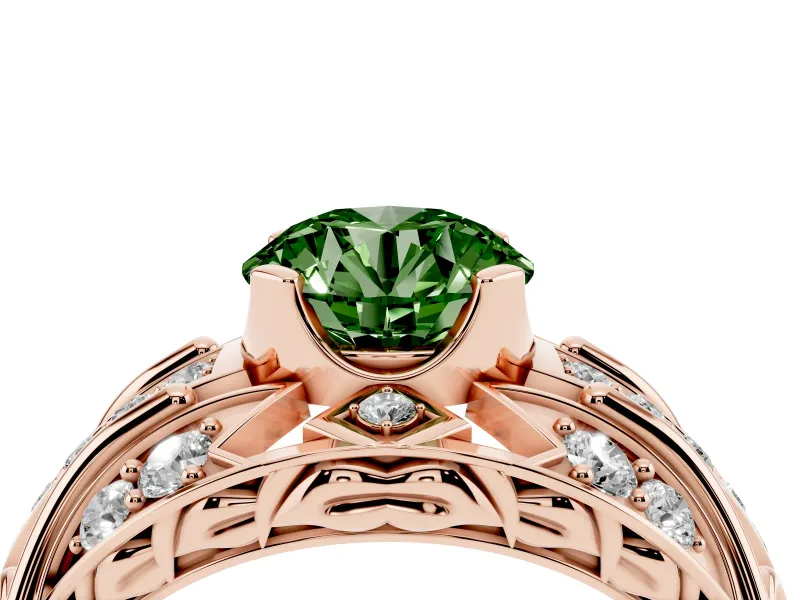 Round Art Deco Graduated Engagement Ring Setting for a Fancy Green Lab-Grown Diamond | Rose Gold