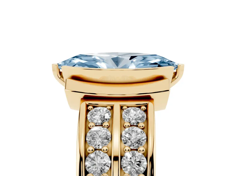 Marquise Half Bezel Engagement Ring Setting for a Fancy Blue Lab-Grown Diamond | Double Row Channel Band | Yellow Gold