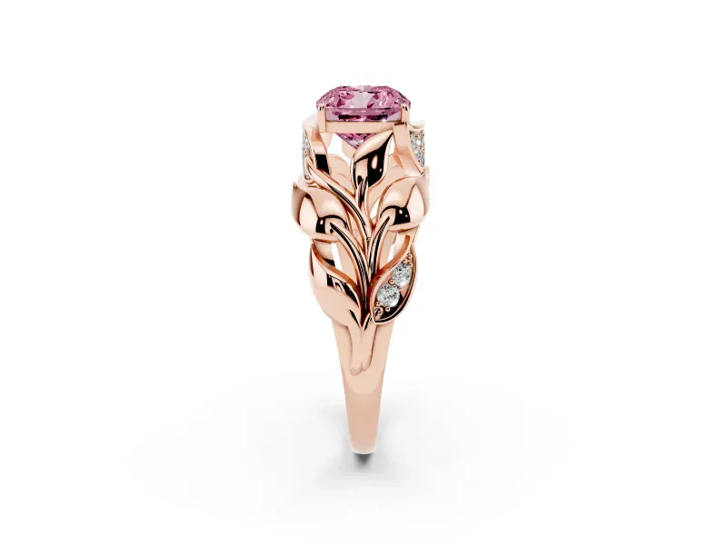 Cushion Cut Leaf Bypass Engagement Ring Setting for a Fancy Pink Lab-Grown Diamond | Rose Gold