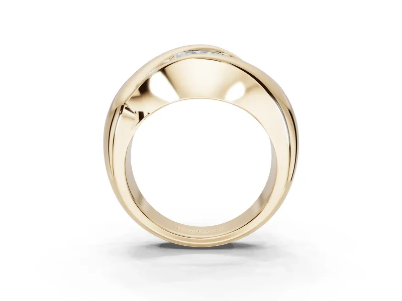 Cushion Cut Three Stone Bypass Engagement Ring Setting | Sculpted Crossover Band | Yellow Gold