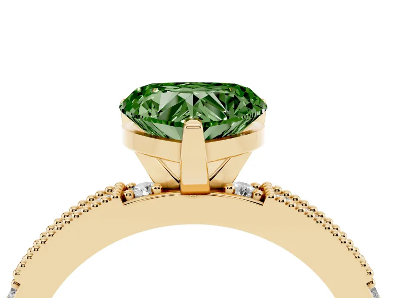 Heart-Shaped Vintage Pavé Engagement Ring Setting for a Fancy Green Lab-Grown Diamond | Yellow Gold