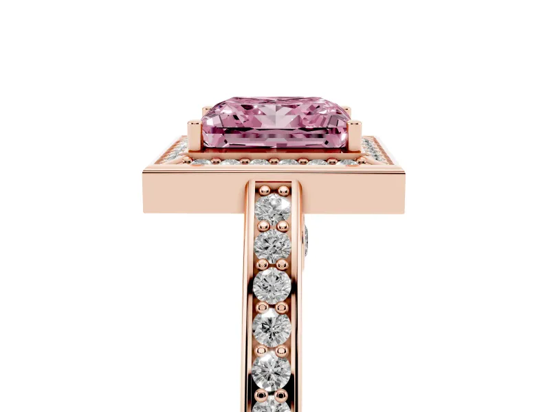 Princess Cut Sectioned Halo Engagement Ring Setting for a Fancy Pink Lab-Grown Diamond | Rose Gold