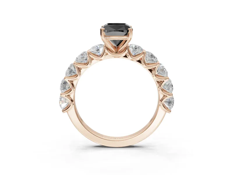 Cushion Cut Side Stone Engagement Ring Setting for a Black Center | Rose Gold